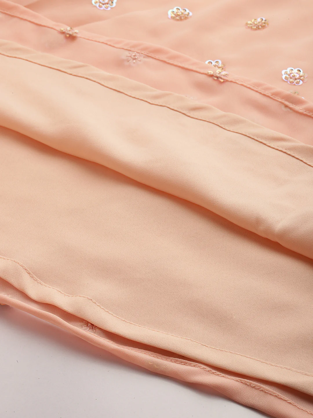 Bollywood Vogue Ready To Wear Peach Embroidered Georgette Overlapped Gown - Image 5