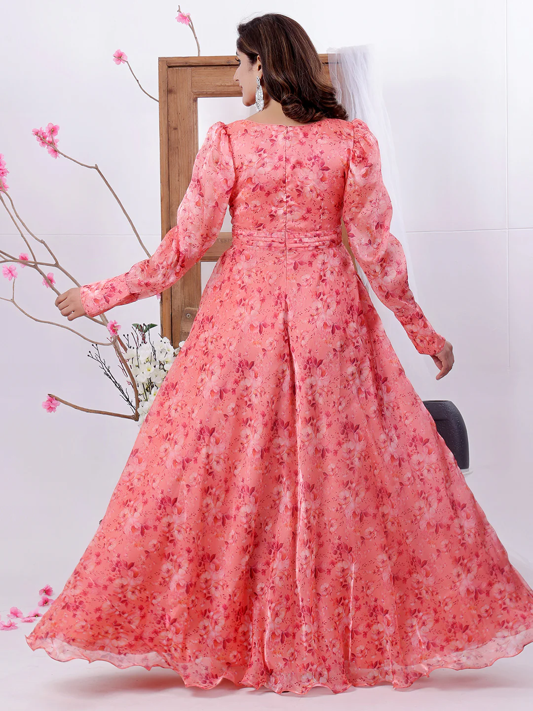 Bollywood Vogue Ready To Wear Multicolored Organza Satin Overlapped Style Gown - Image 4