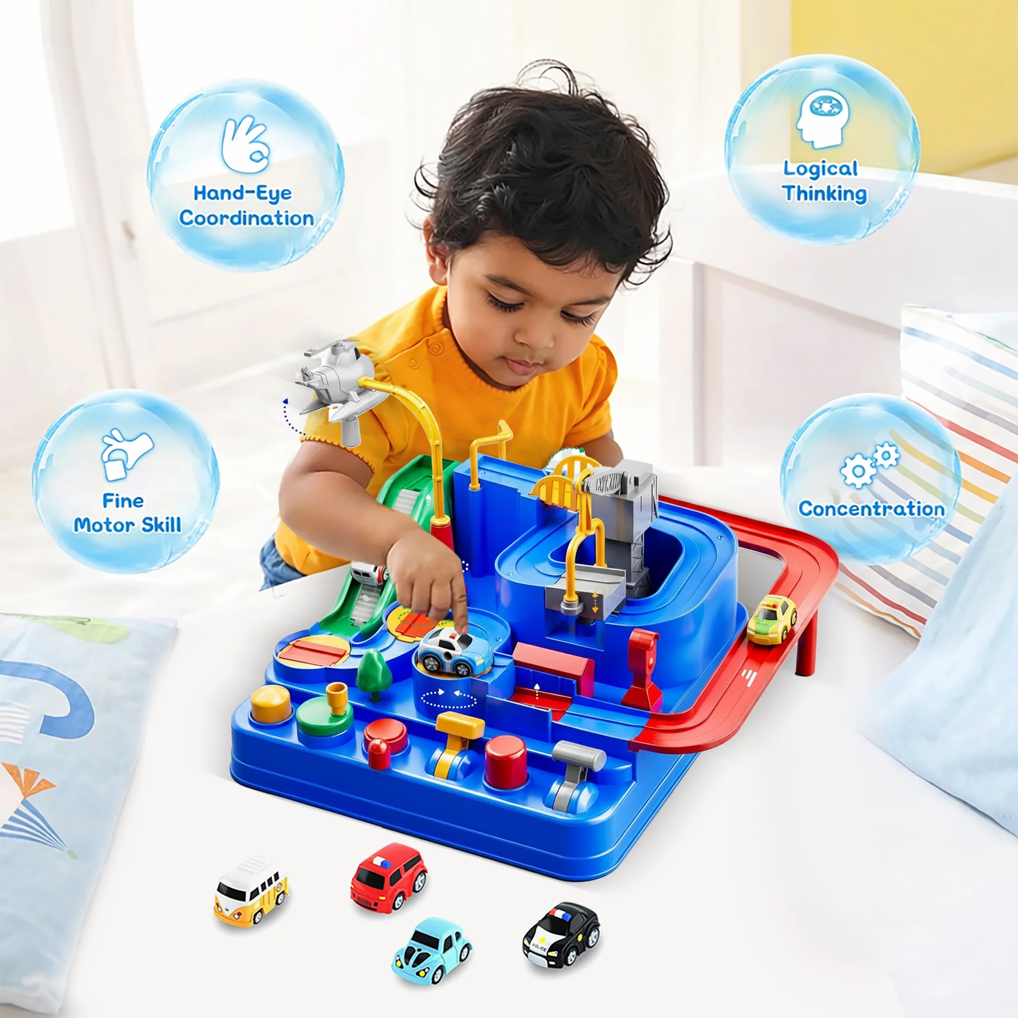 Kidology Car Race Tracks Toy | Car Adventure Toy for 0-3 Years, Boys, Girls & Kids | Playset City Rescue Activity for Toddlers | Pre Educational Learning Puzzle Gift for Babies (4 Car Included) - Image 4