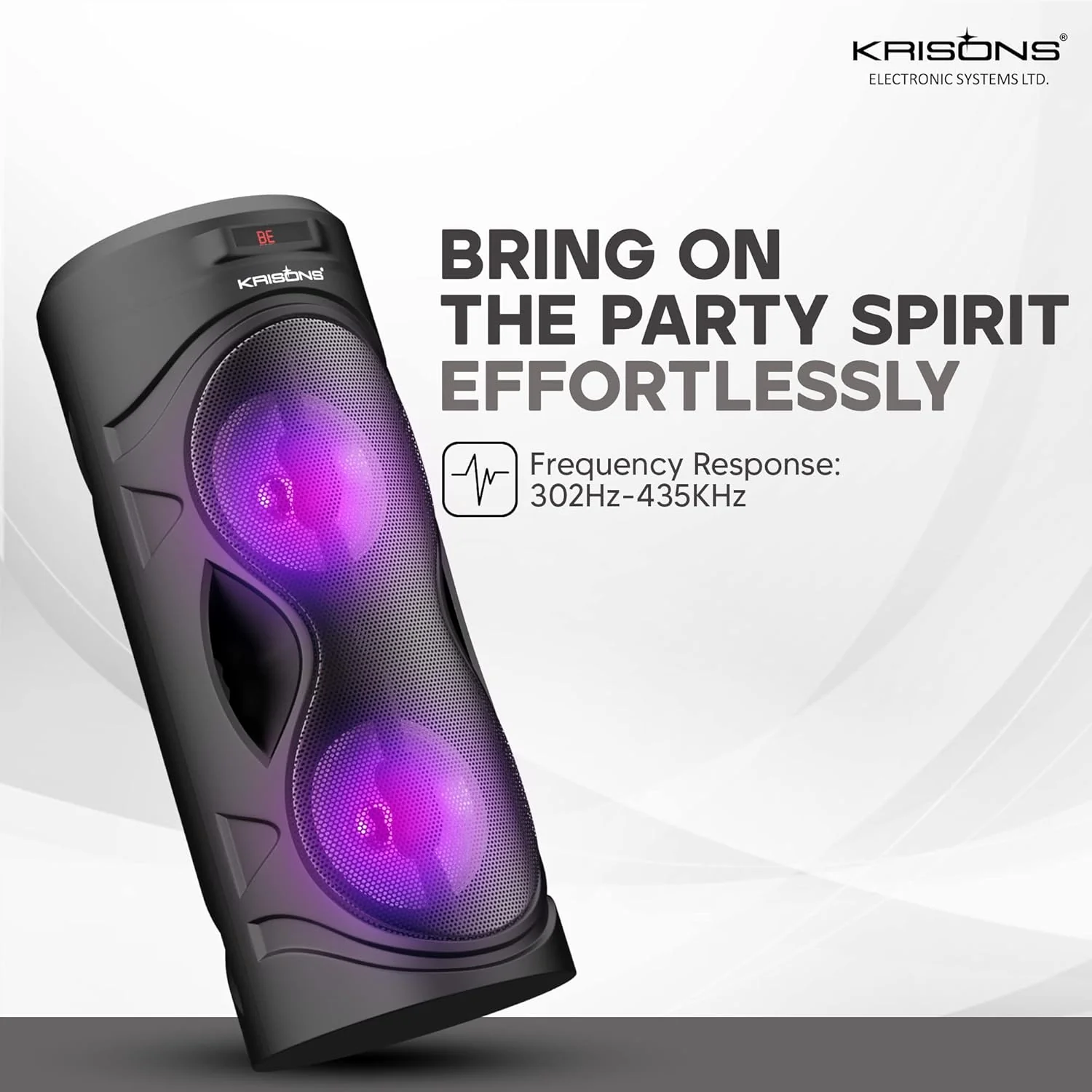 Krisons Cylinder 30W Double Woofer Multimedia Bluetooth Party Tower Speaker with Wired Mic, RGB Lights, USB, SD Card & FM Radio – Black - Image 3