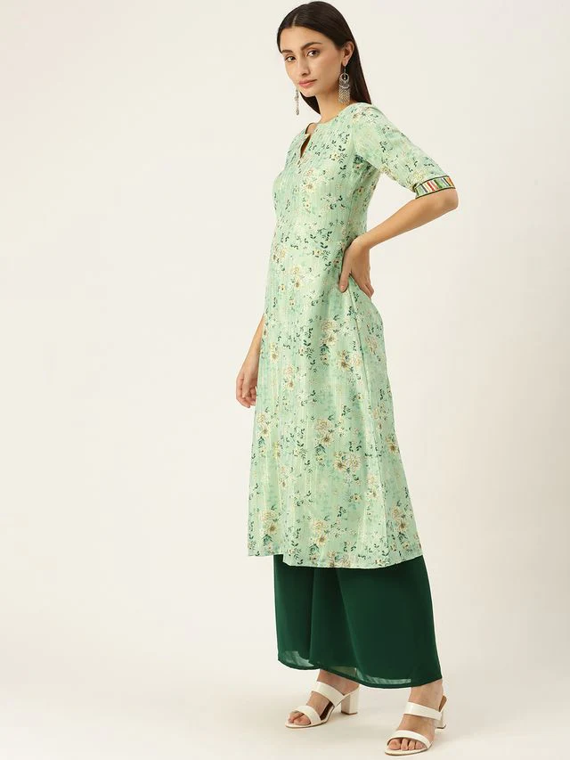 Bollywood Vogue Ready To Wear Green Muslin Printed Calf Length Kurta Set - Image 2