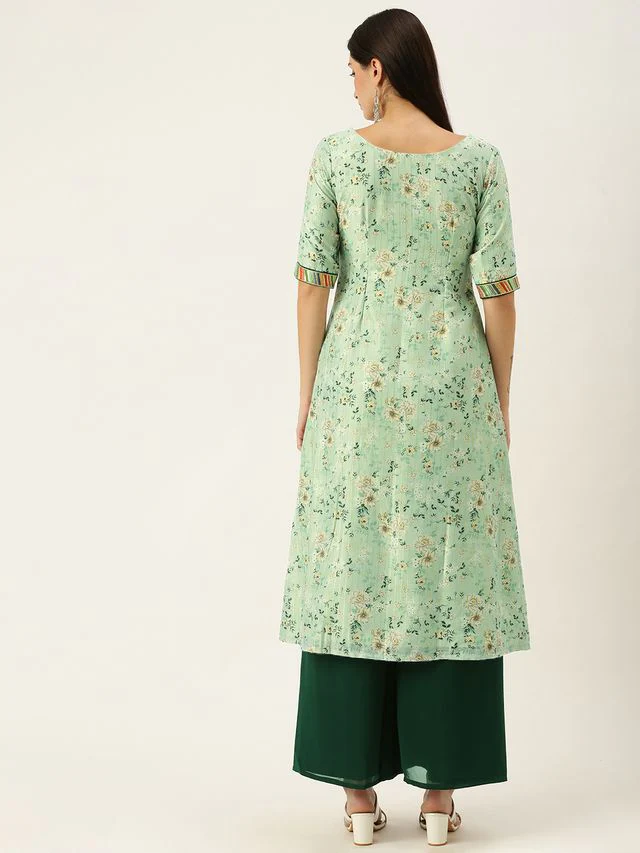 Bollywood Vogue Ready To Wear Green Muslin Printed Calf Length Kurta Set - Image 7