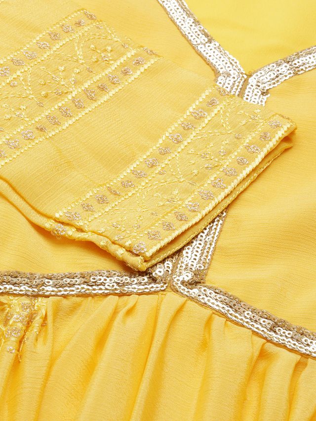 Bollywood Vogue Ready To Wear Yellow Chinnon Embroidered Kurta Set - Image 5