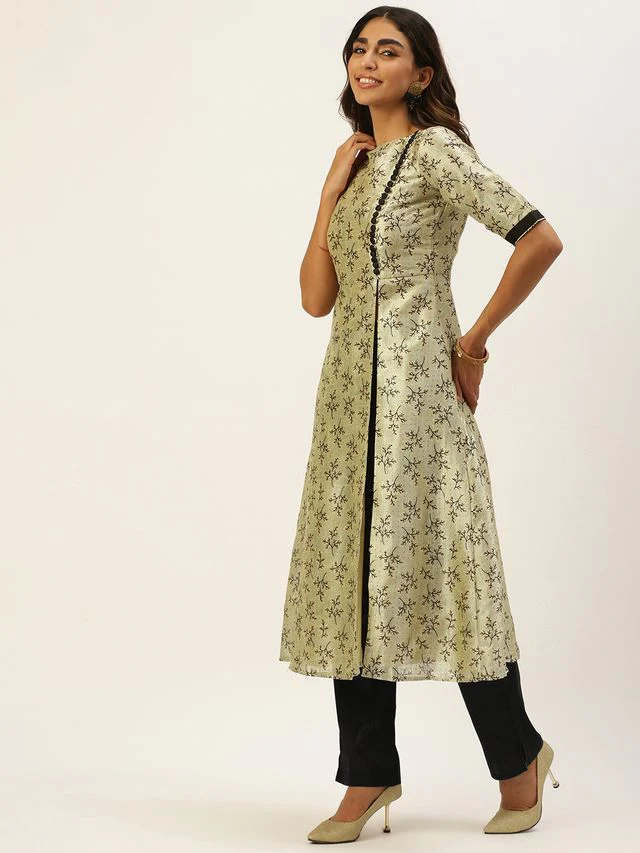 Bollywood Vogue Ready To Wear Off White Art Silk Printed Kurta Set - Image 3