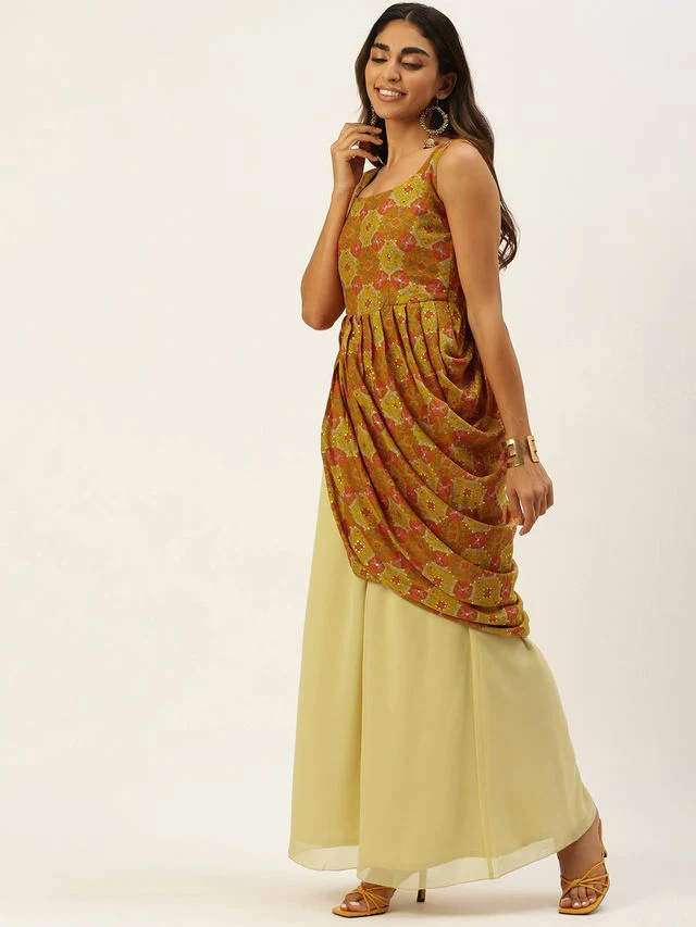 Bollywood Vogue Ready To Wear Multicolor N Beige Printed Kurta Set - Image 3