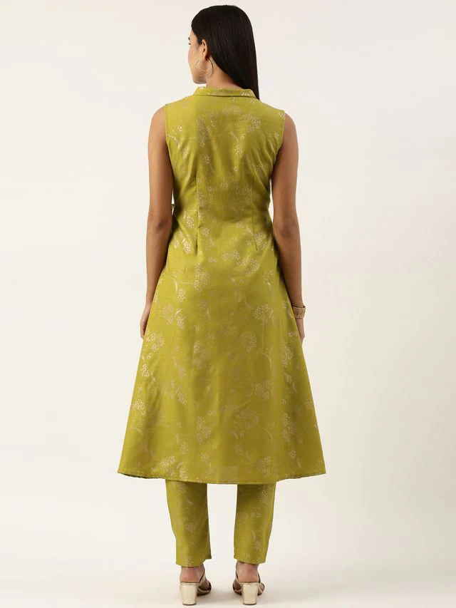 Bollywood Vogue Ready To Wear Olive Green Rayon Foil Print Kurta Set - Image 6