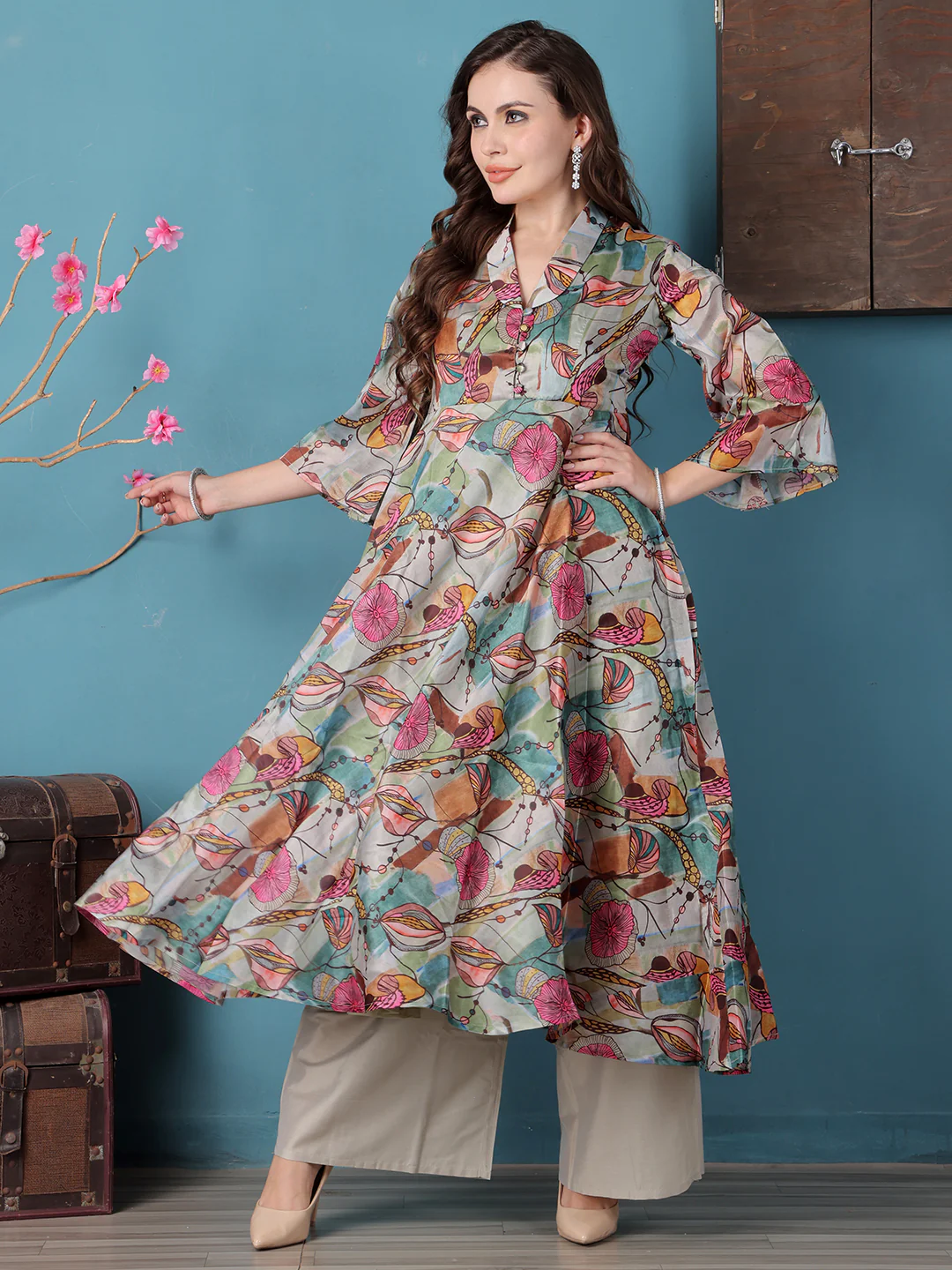 Bollywood Vogue Ready To Wear Multicolored Crepe Digital Printed Kurta Set - Image 2