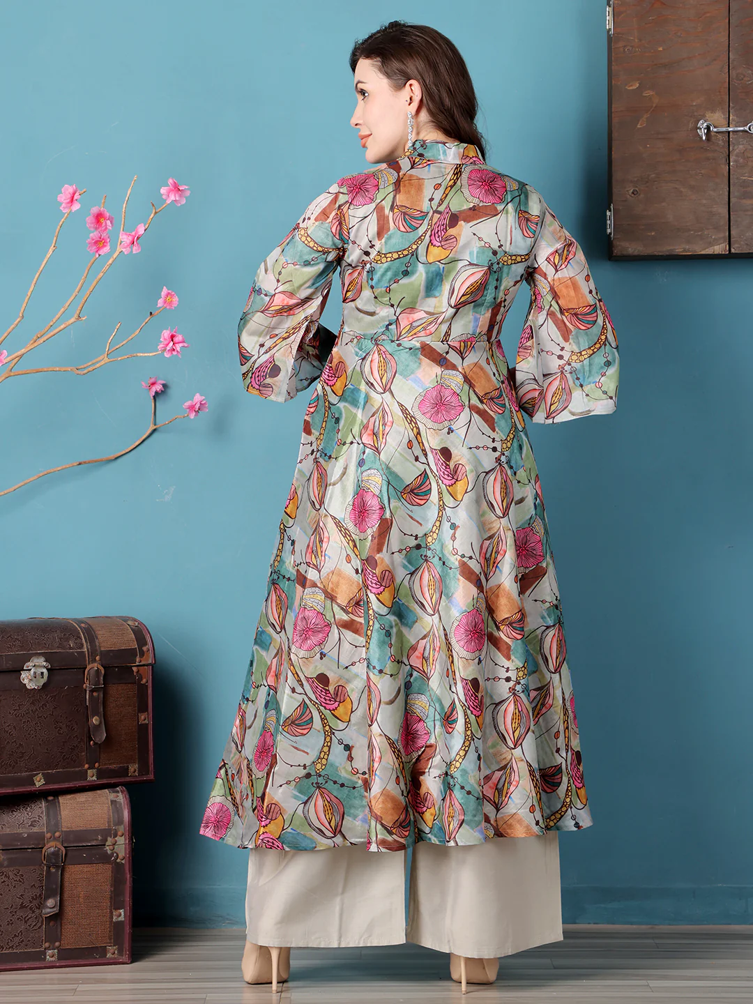 Bollywood Vogue Ready To Wear Multicolored Crepe Digital Printed Kurta Set - Image 6