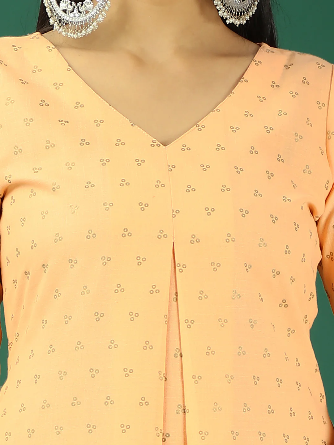 Bollywood Vogue Ready To Wear Peach Foil Printed Box Pleat Style Kurta Set - Image 7