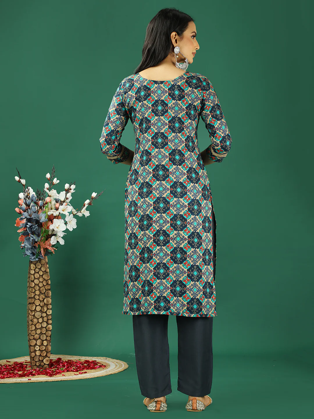 Bollywood Vogue Ready To Wear Multicolored Printed Viscose Kurta Set - Image 6