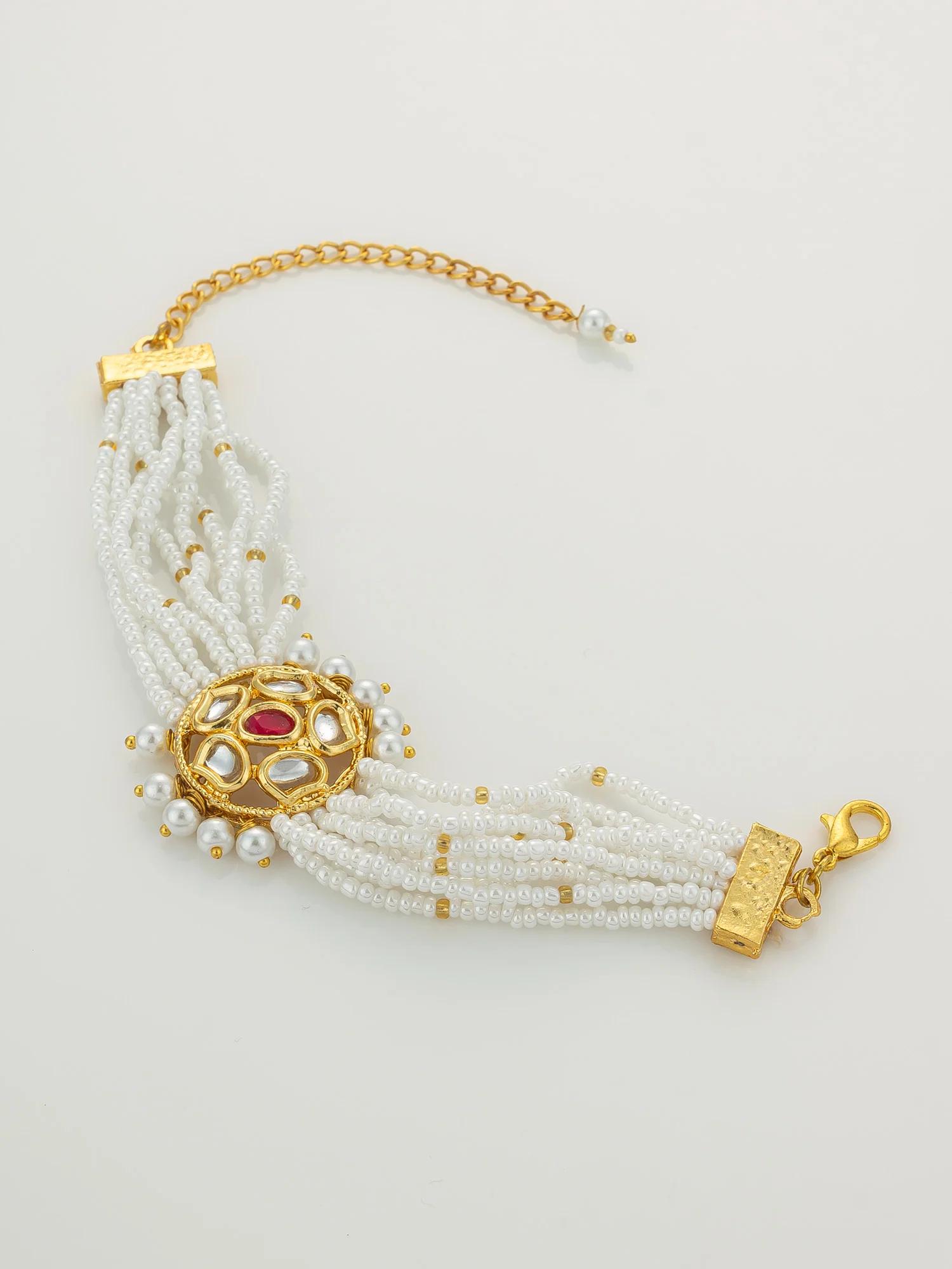 Kundan Studded Gold Floral Bracelet - Image 2