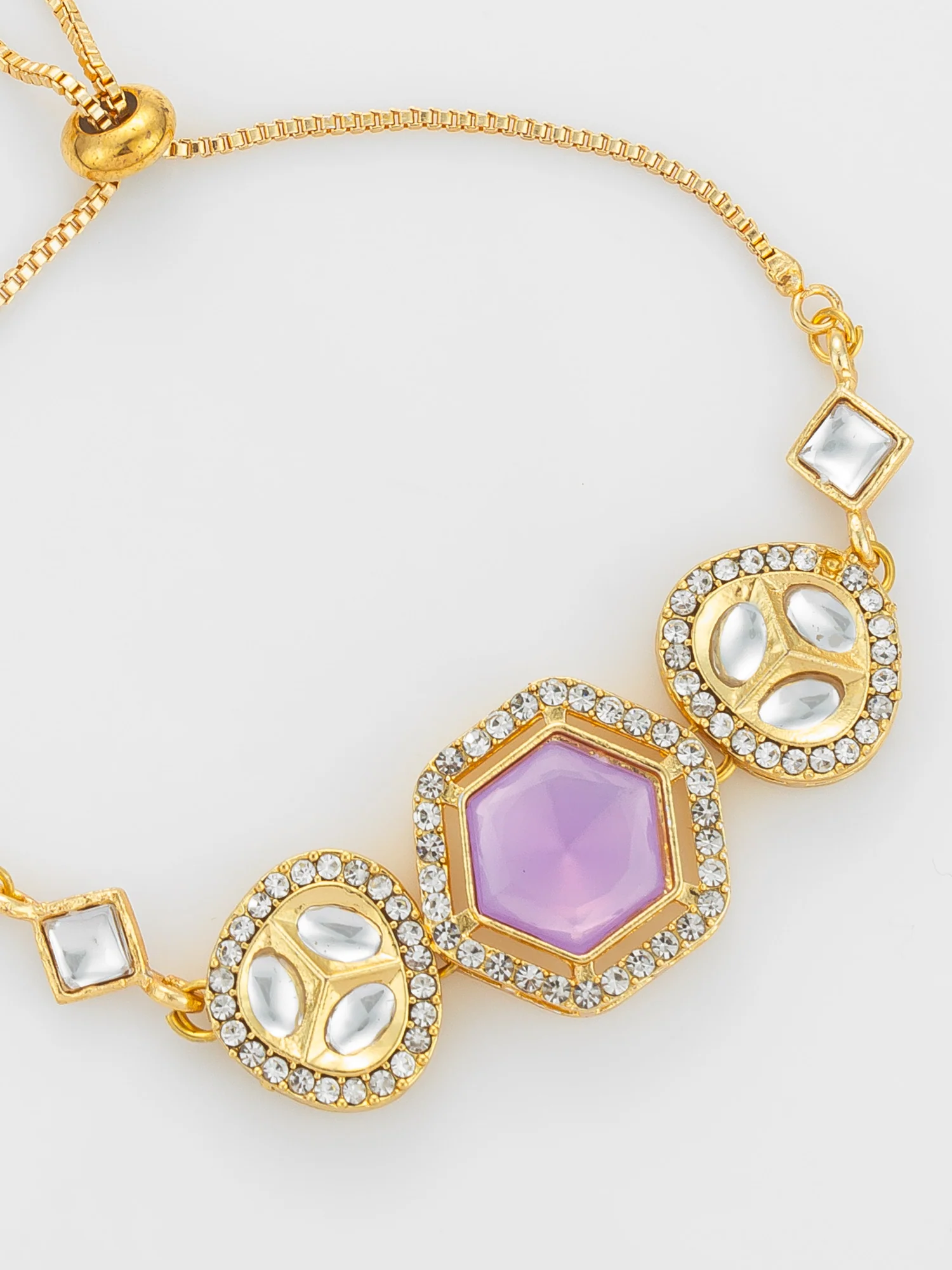 Lavender Hexagon Kundan Adjustable Bracelet - Image 3