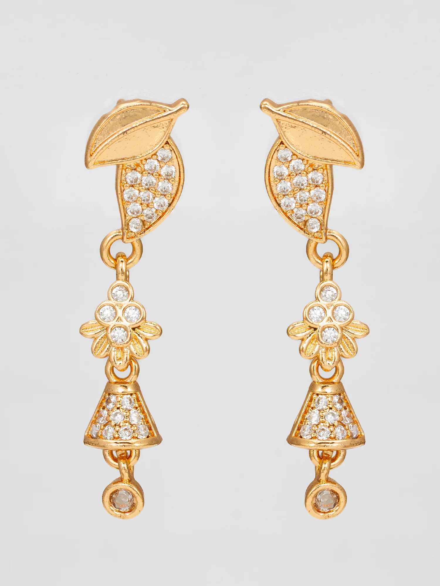 Leaf Motif American Diamond Drop Earrings