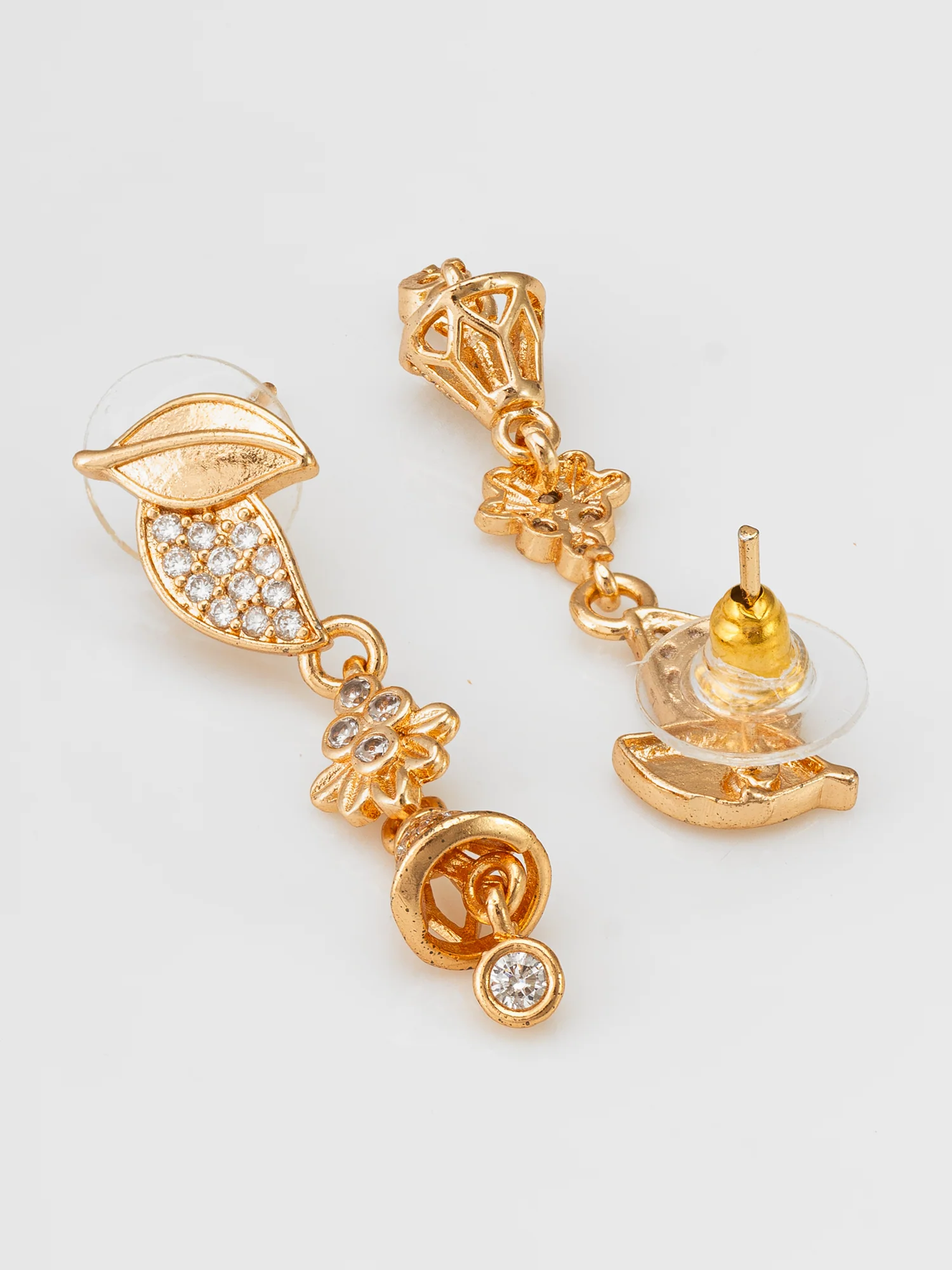 Leaf Motif American Diamond Drop Earrings - Image 2