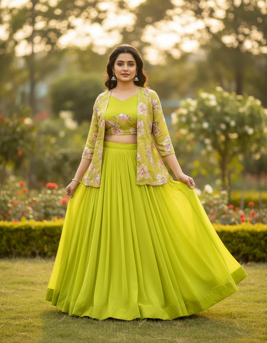 Letest Designer Lehenga Set with Floral Print Jacket - Image 11