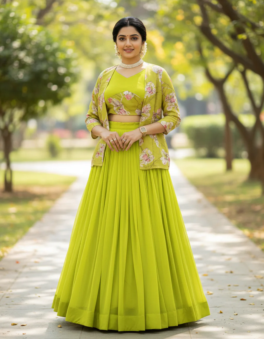 Letest Designer Lehenga Set with Floral Print Jacket - Image 9