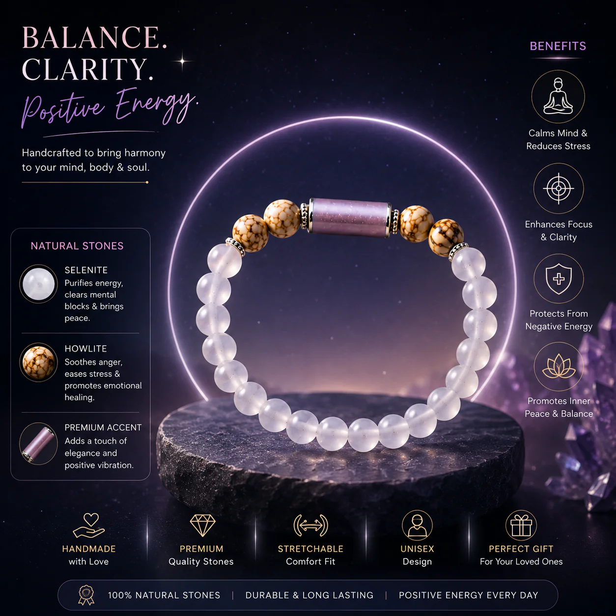 Libra Rashi Bracelet (Tula Rashi-తులా రాశి)– Semi Precious Gemstone Beaded Bracelet for Energy, Strength & Positivity - Image 6