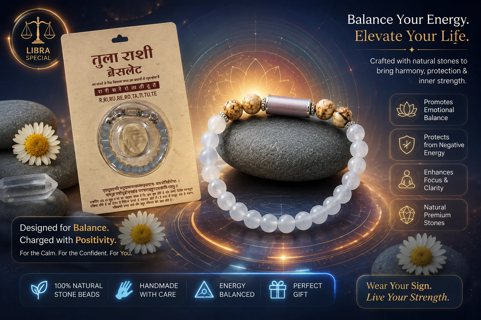 Libra Rashi Bracelet (Tula Rashi-తులా రాశి)– Semi Precious Gemstone Beaded Bracelet for Energy, Strength & Positivity - Image 8
