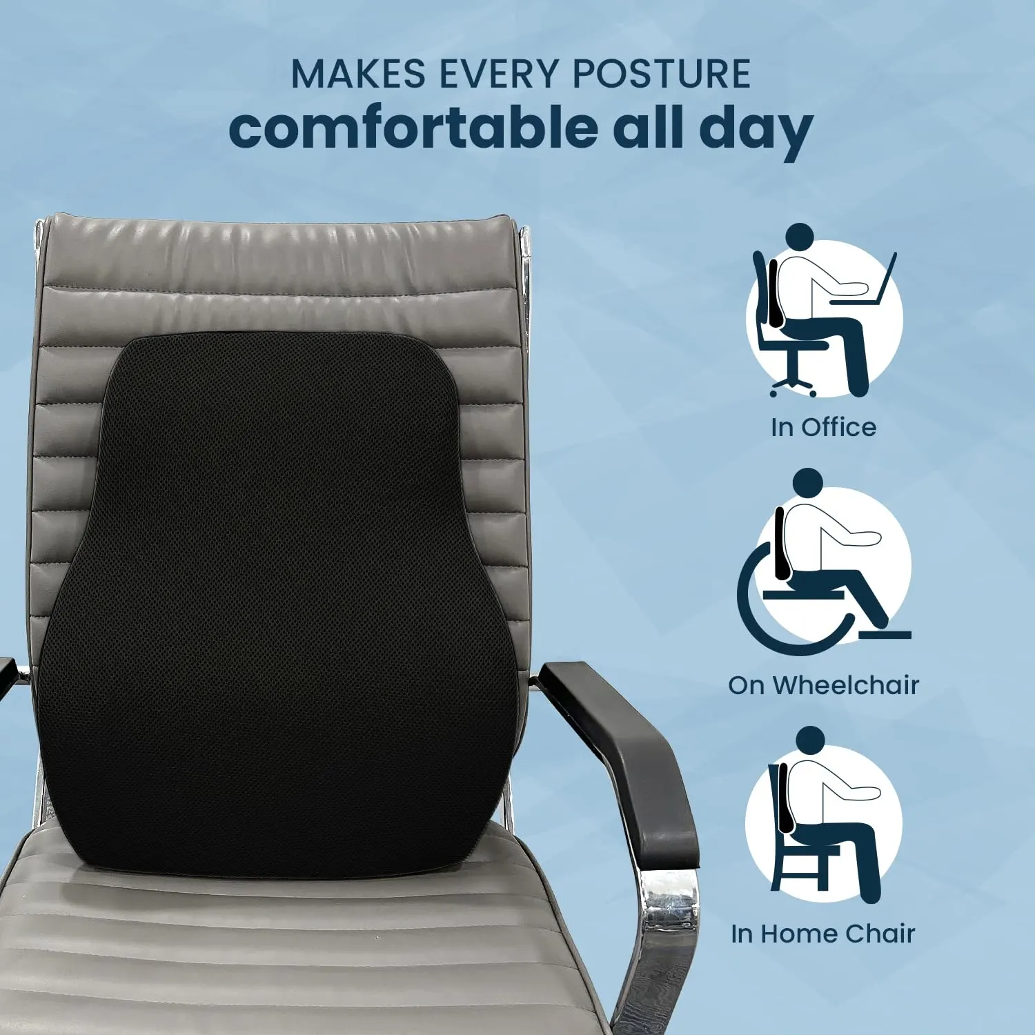 Sleepsia Memory Foam Back Support for Office Chair | Lumbar Support for Office Chair, Car Seat Back Support,(Gel Infused, Black/Grey) - Image 6