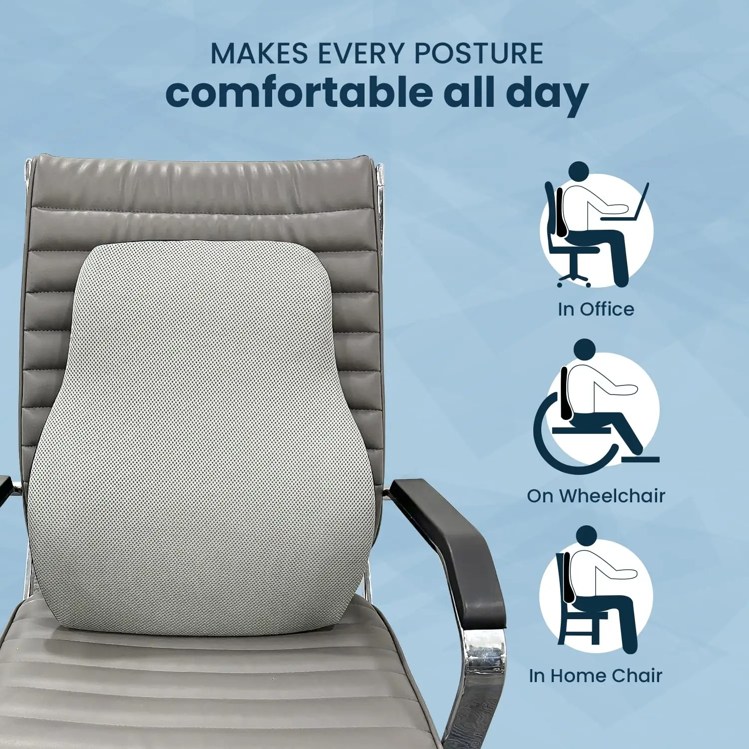 Sleepsia Memory Foam Back Support for Office Chair | Lumbar Support for Office Chair, Car Seat Back Support,(Gel Infused, Grey/Black) - Image 6