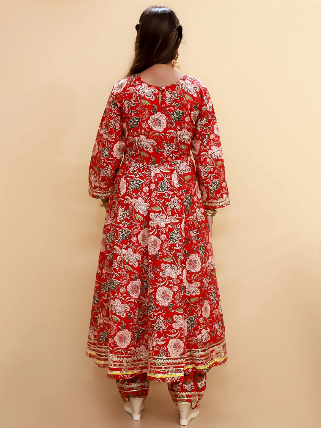 Maroon Block Print Anarkali Kurta Set - Image 4