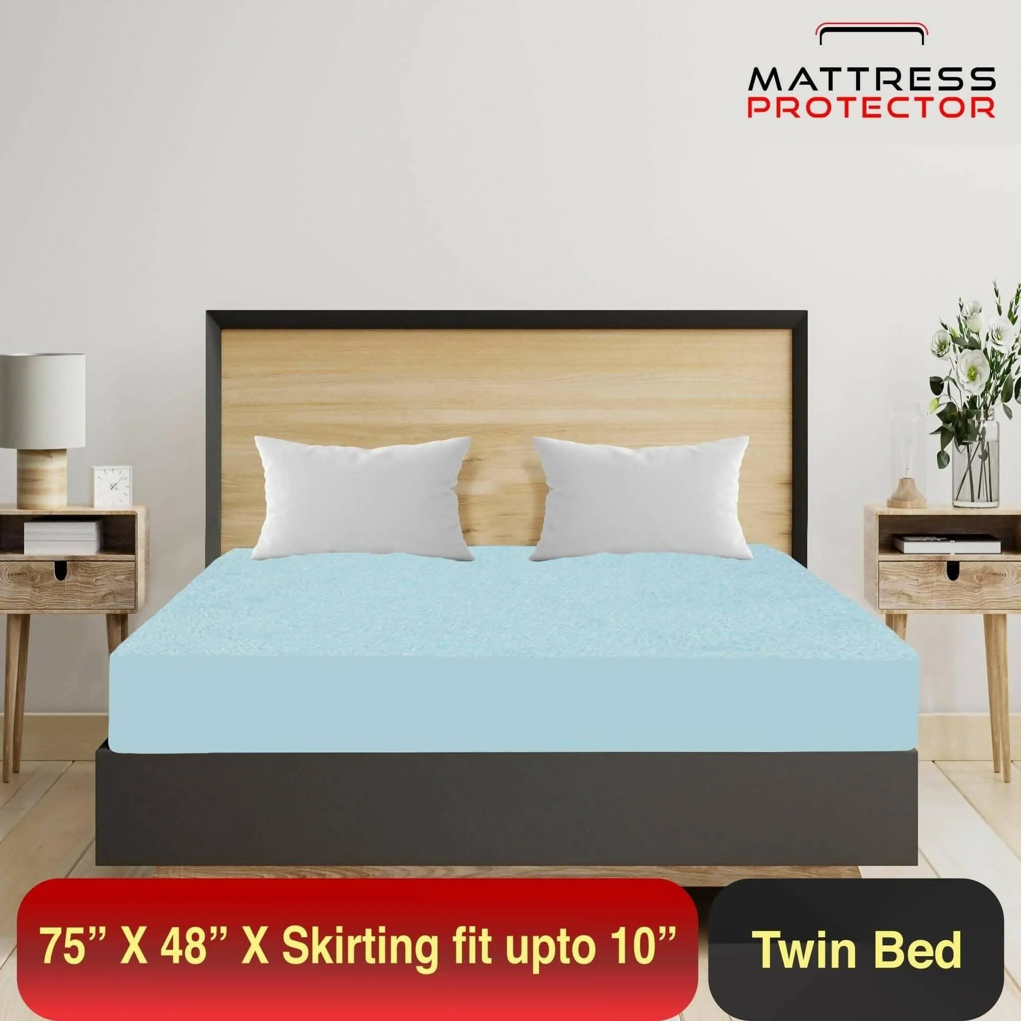 Mattress Protector Blue Waterproof Cover for Single Bed (75 x 48 inch)