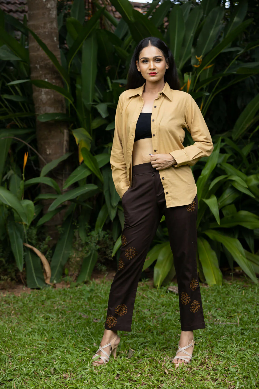 Mellow Shirt Women’s Solid Neutral Full Sleeve Cotton Shirt with Criss Cross Back Detail - Image 2