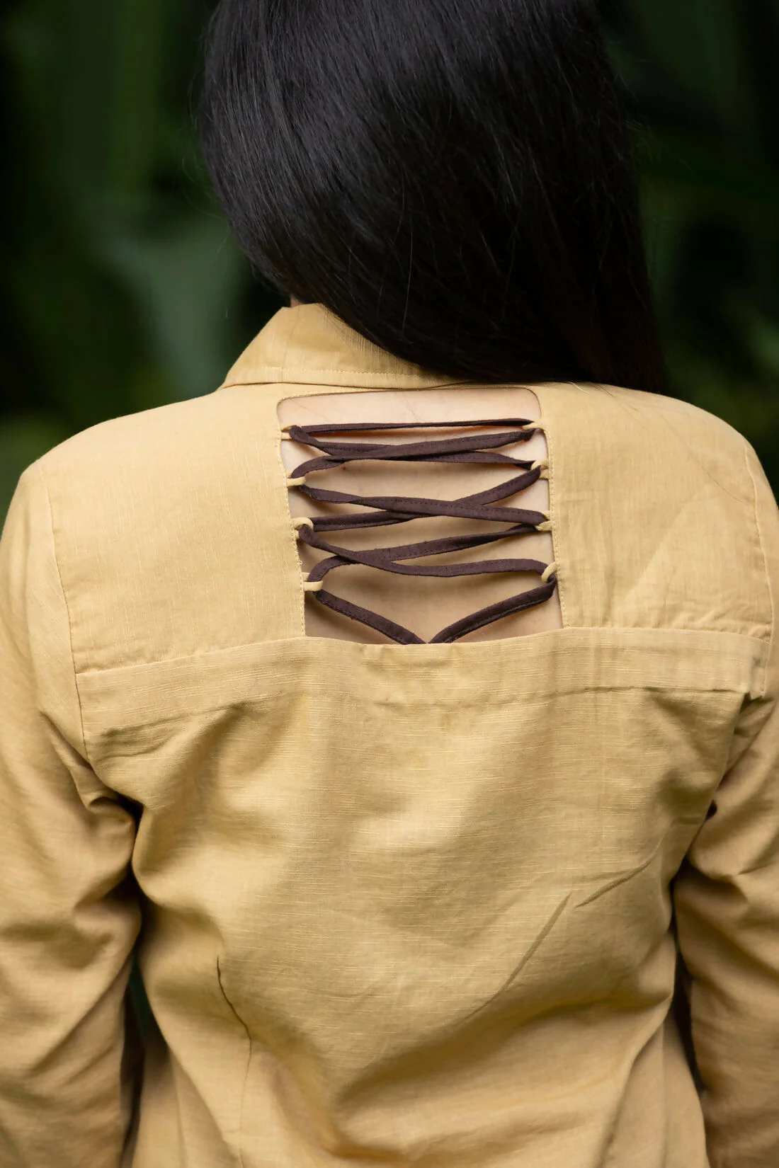 Mellow Shirt Women’s Solid Neutral Full Sleeve Cotton Shirt with Criss Cross Back Detail - Image 5