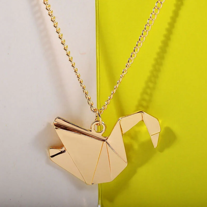 Minimalist Gold Layered Necklace Combo with Swan Charm & Geometric Drop Pendant - Image 2