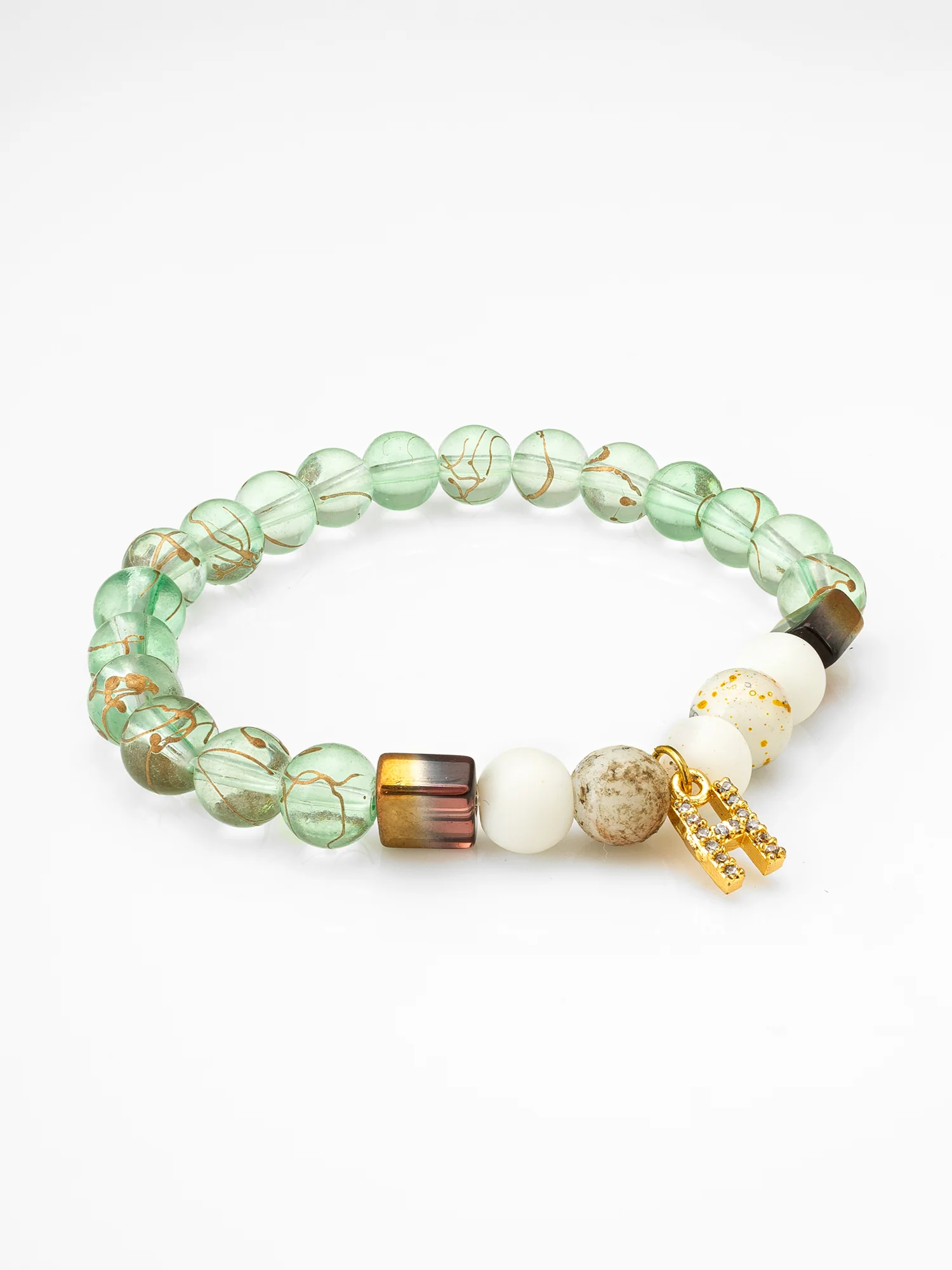 Mint Green Beaded Bracelet with Charm Accent