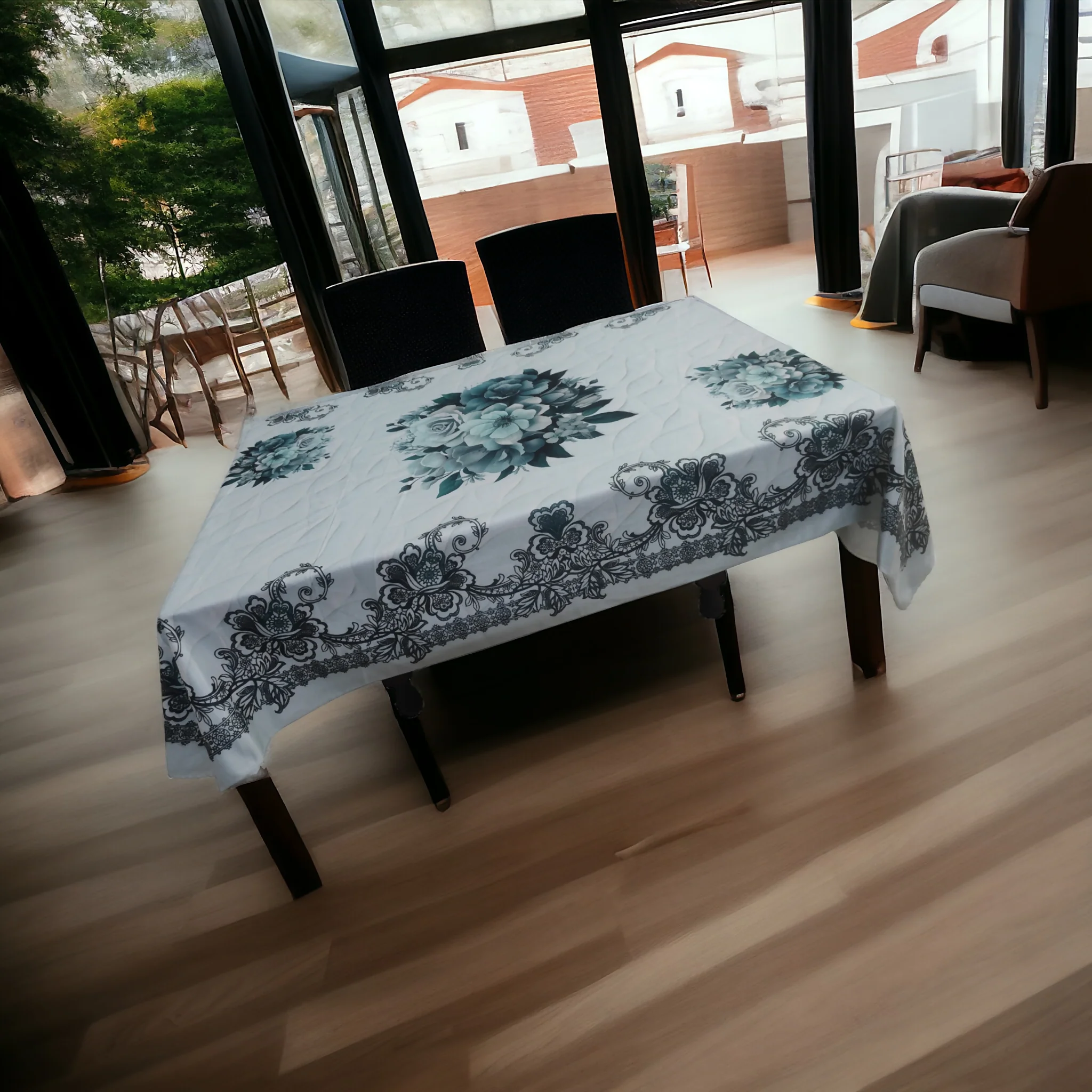 Mopak Decor 3D Light Blue Floral Tablecloth for Serene Dining: 2 - 4 seaters (38 x 58 inches) - Image 2
