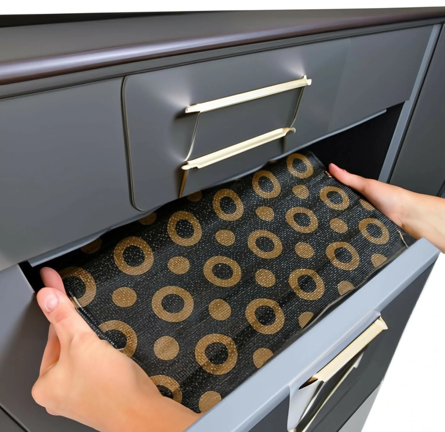 Mopak Decor Shelf Liner used for Wardrobe kitchen cabinet Drawer Slab Roll (Black Golden Circle) - Image 6