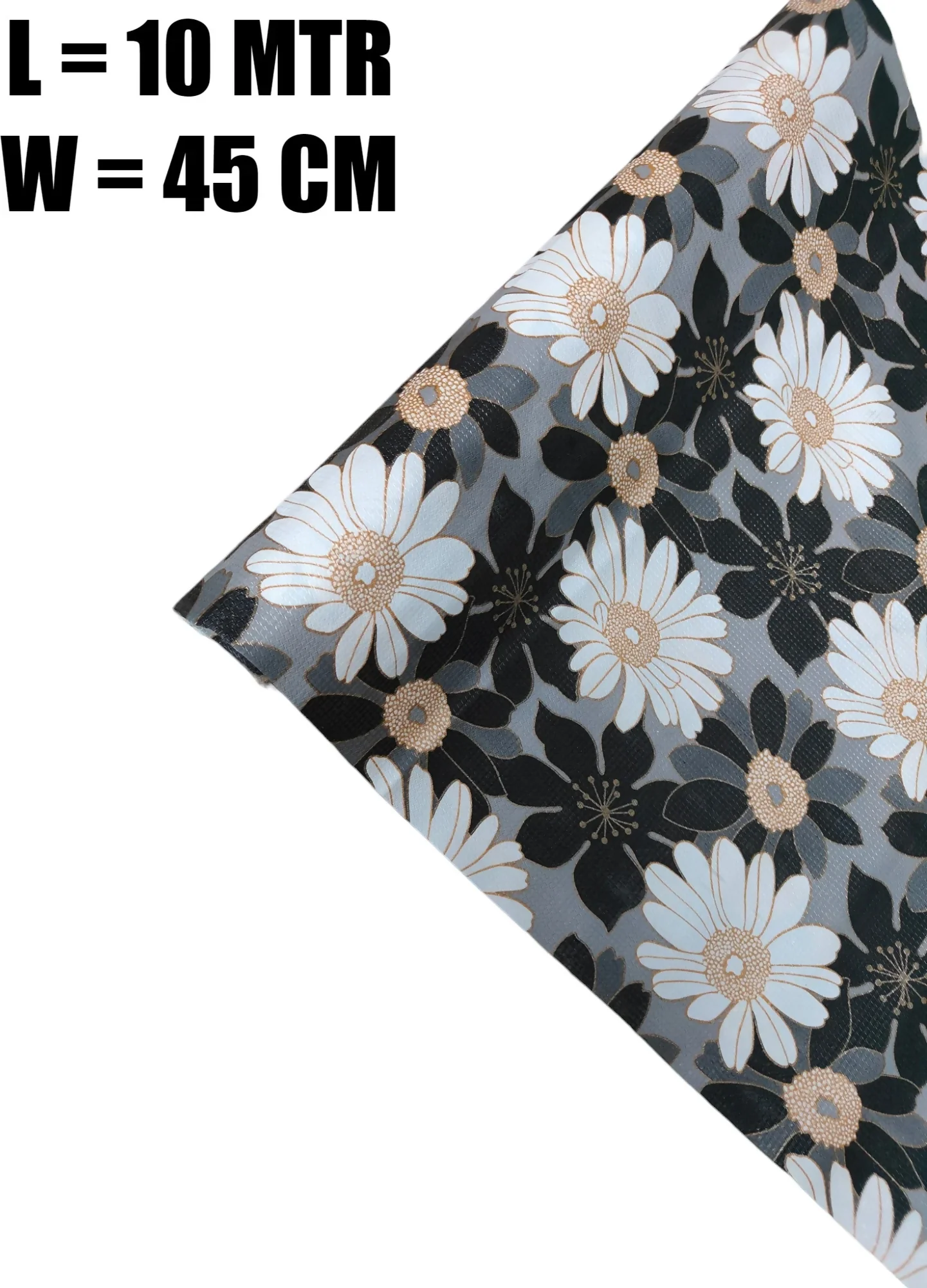 Mopak Non-Slip Liner Roll with Elegant Daisy Print – Grey Tone