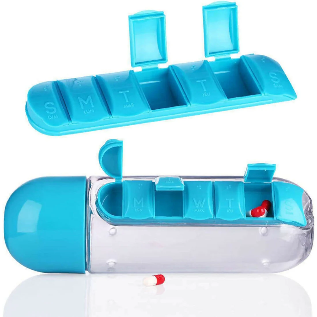 Multi-Functional Pill & Water Bottle – Travel Kit 600ml -Mix Color - Image 2