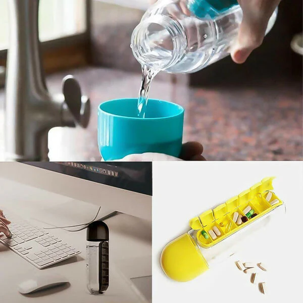 Multi-Functional Pill & Water Bottle – Travel Kit 600ml (Mix Color) - Image 3