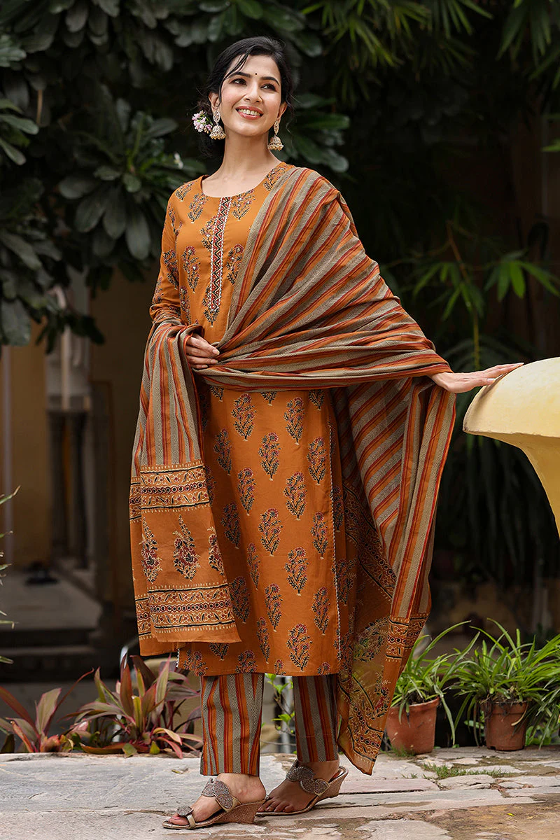 Mustard Rayon Blend Straight Suit Set - Image 5