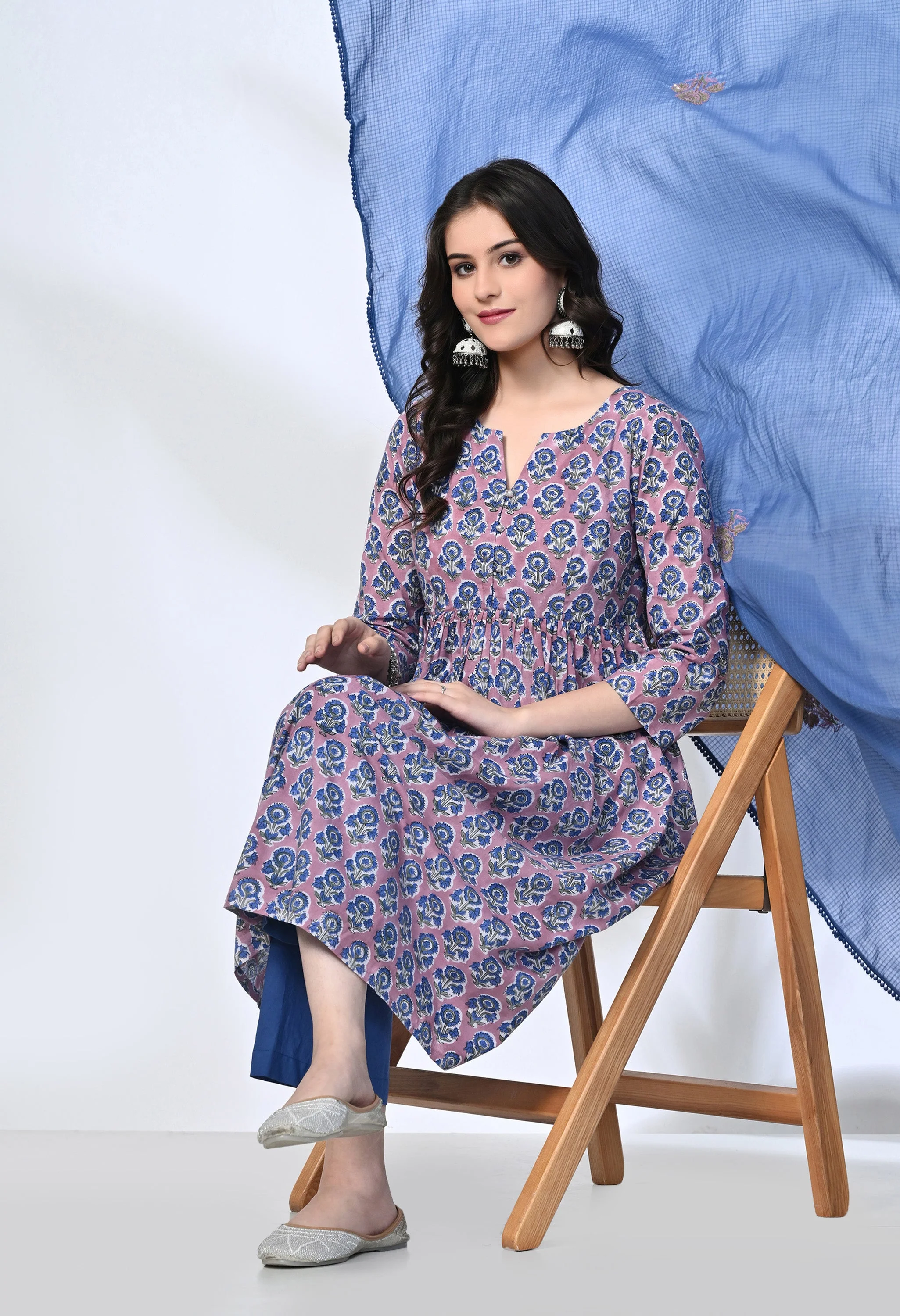 NEEL HANDBLOCK KURTA SET - Image 3