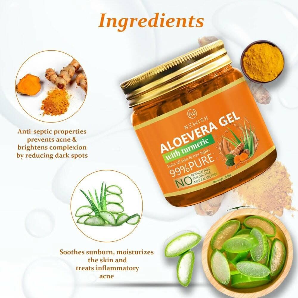 NEWISH Aloe Vera Gel With 100% Pure Turmeric For Skin, Hair And Body (Pack of 2 - 400 GM) - Image 4