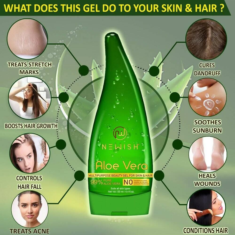 NEWISH Aloe Vera Multipurpose Gel For Glowing Skin & Hair growth , Moisturizer,Aftershave Lotion (Pack of 2 - 260 ML) - Image 3