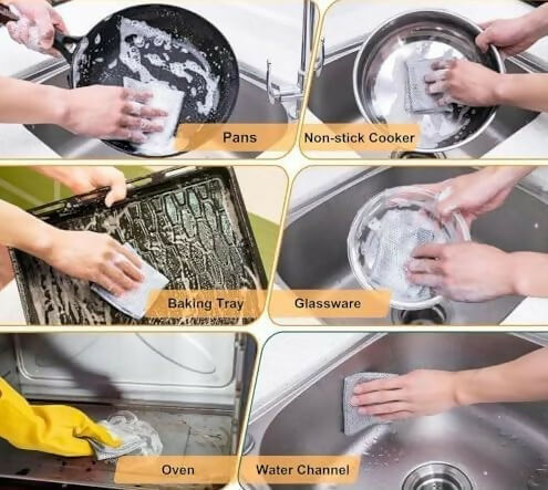 Non-Scratch Double Layer Steel Scrubber Pads Pack of 6 Stainless Steel Dish Cleaning Cloths for Utensils, Sinks & Multipurpose Wet/Dry Use - Image 7