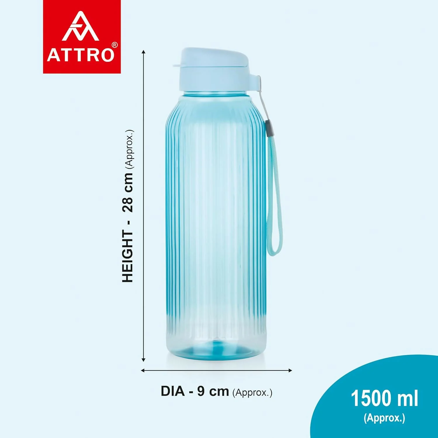 Olive Ware 1.5 L Water Bottle BPA Free Plastic with Leak Proof Flip Lid and Easy Carry Strap for Everyday Use - Image 2