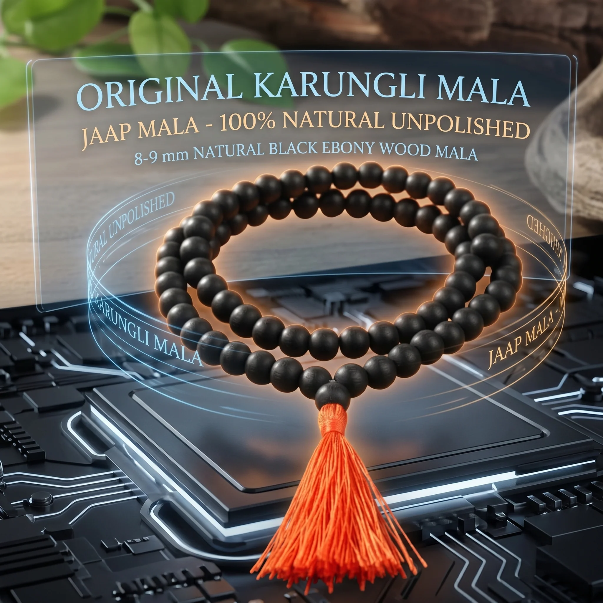 Original Karungli Mala Jaap Mala 100% Natural Unpolished 8-9 mm-Natural Black Ebony Wood
