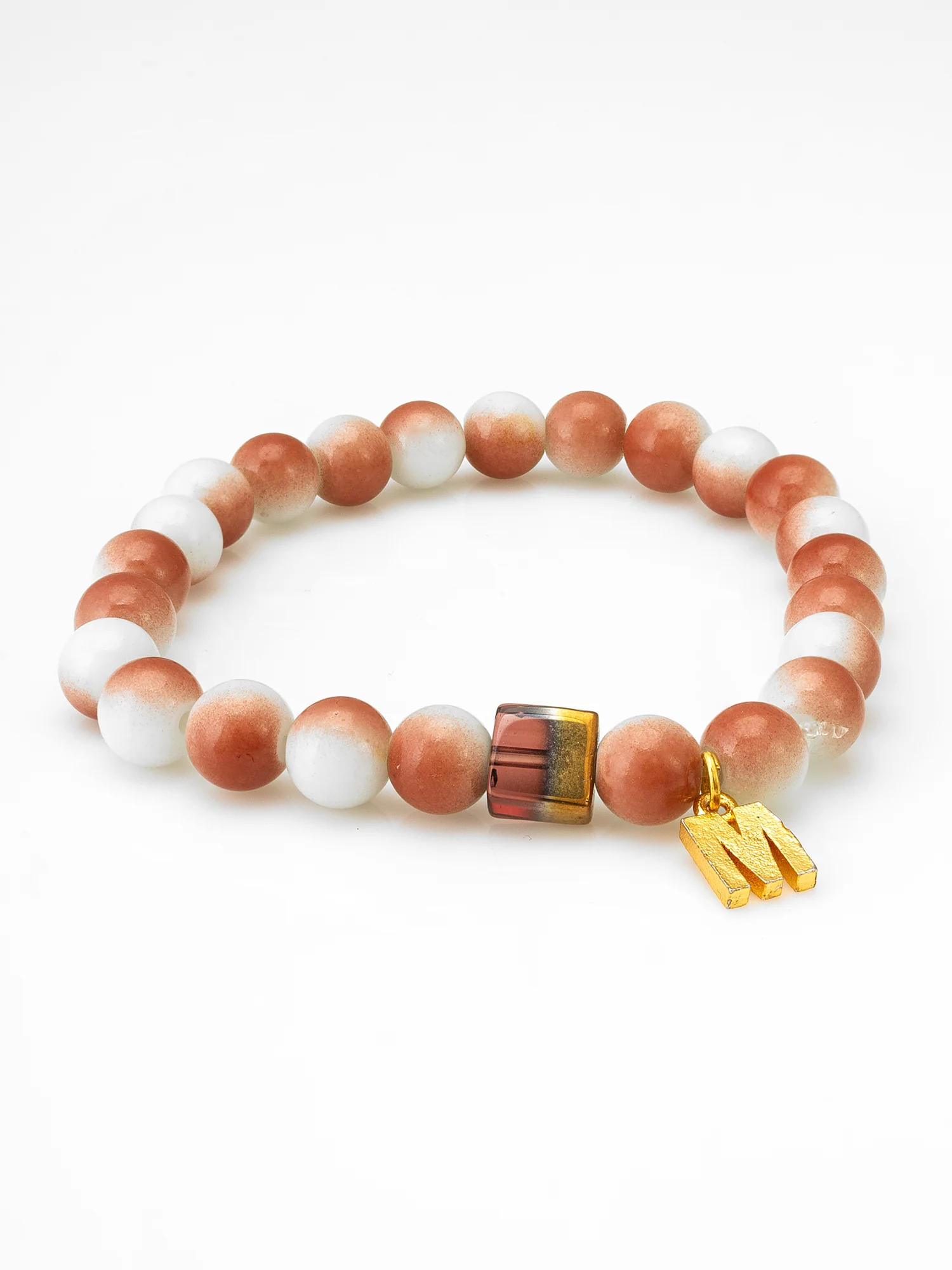 Peach and White Beaded Charm Bracelet