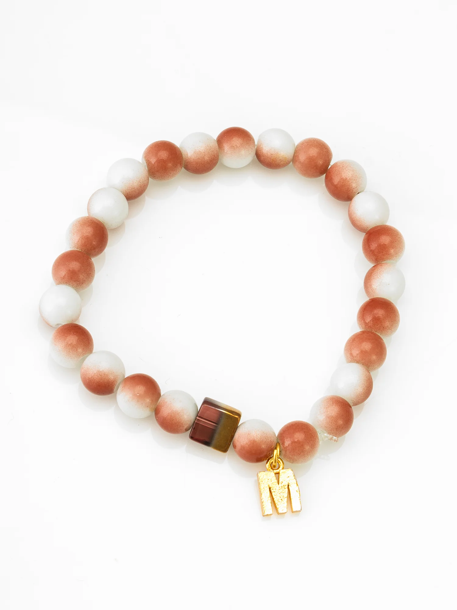 Peach and White Beaded Charm Bracelet - Image 2