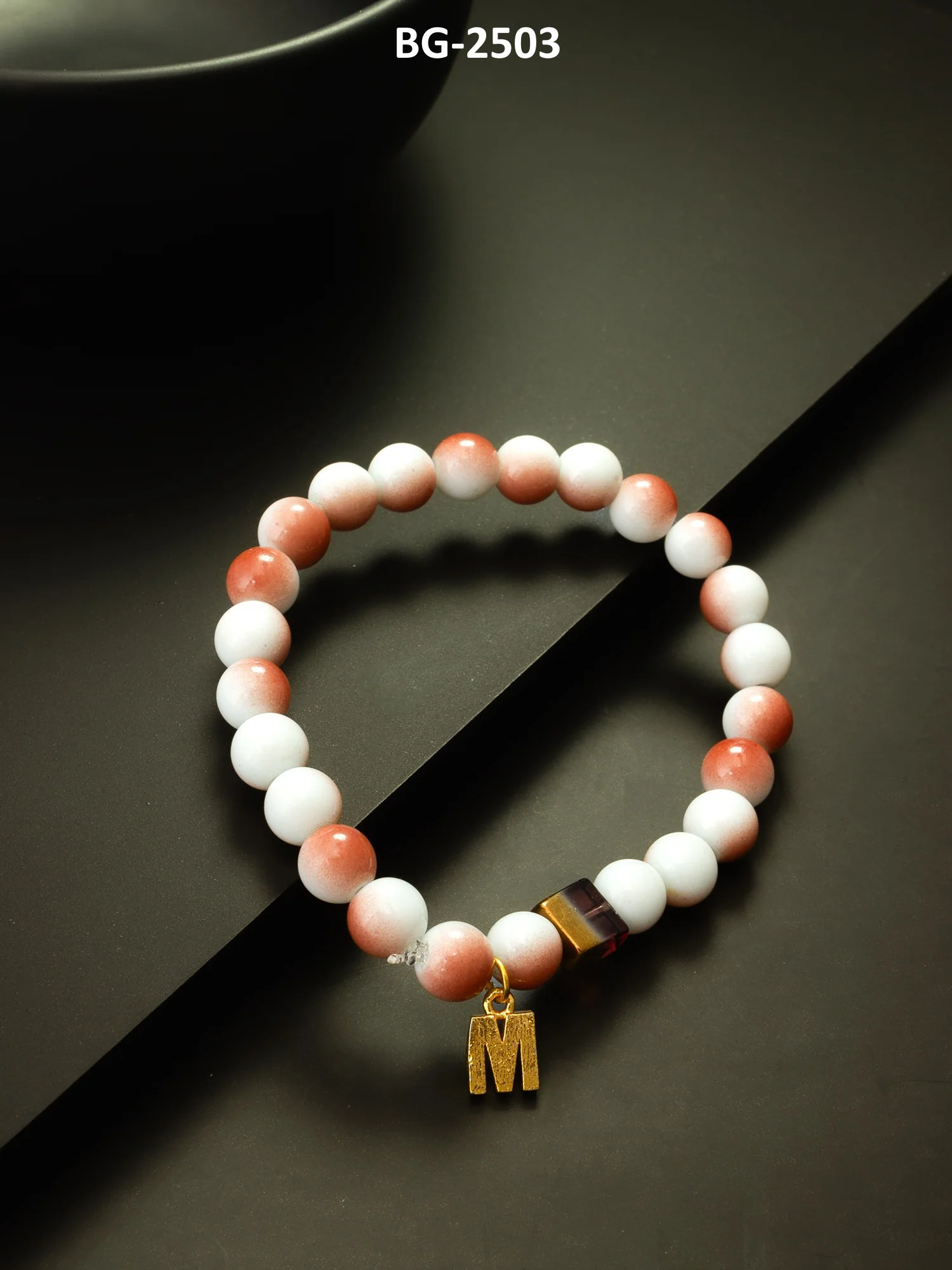 Peach and White Beaded Charm Bracelet - Image 4