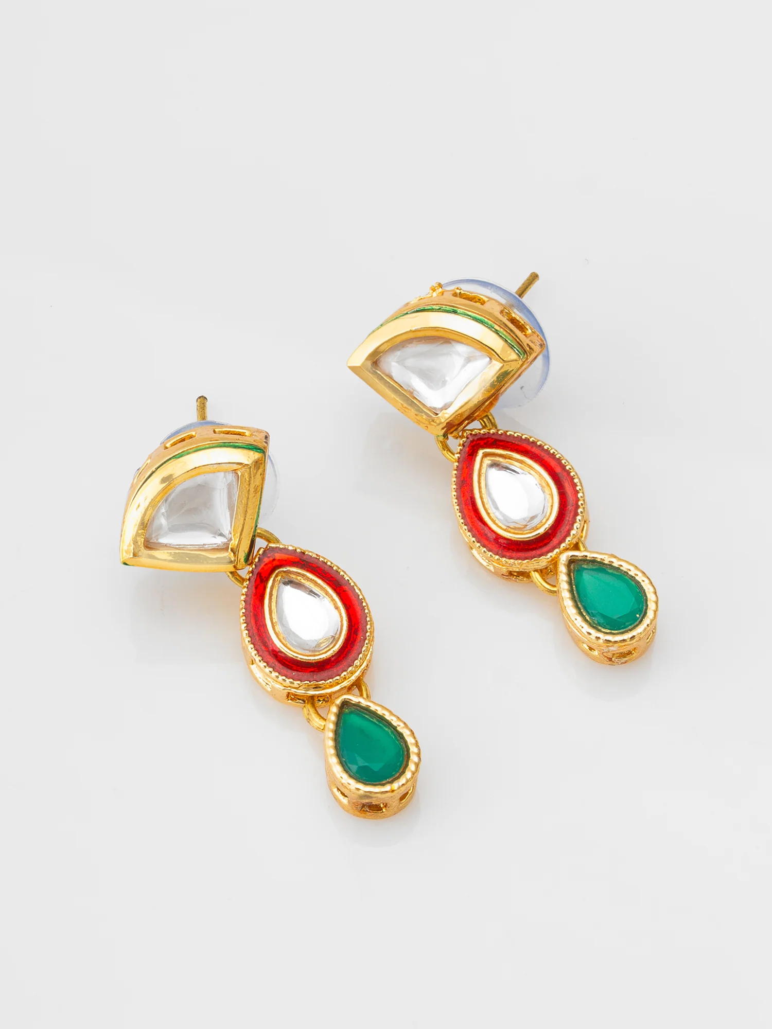Pearl Bead Necklace set with Multi-Color Kundan Teardrop Pendants - Image 2