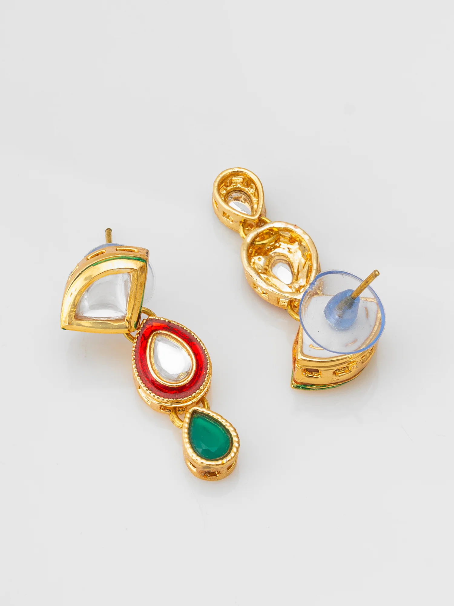Pearl Bead Necklace set with Multi-Color Kundan Teardrop Pendants - Image 3