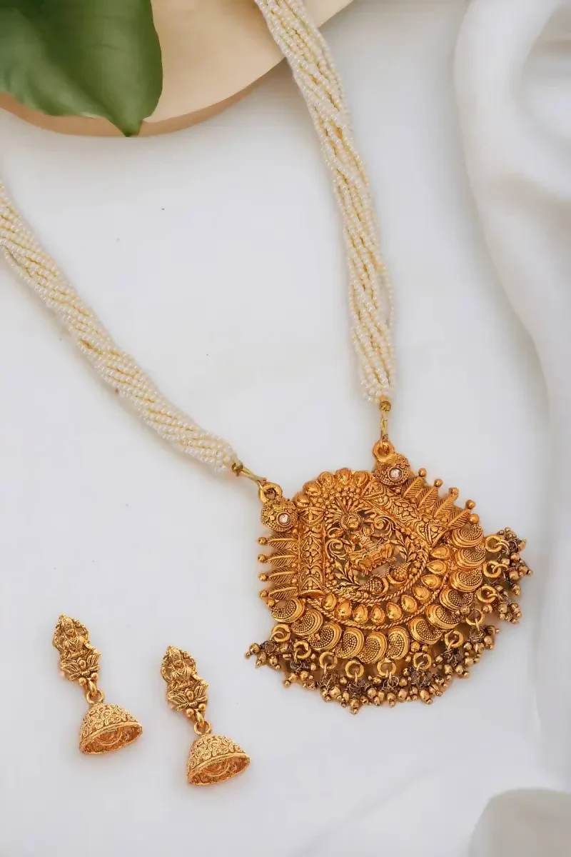 Pearls Lakshmi Design Necklace Set for Women - 1,Gold, 24 Inch