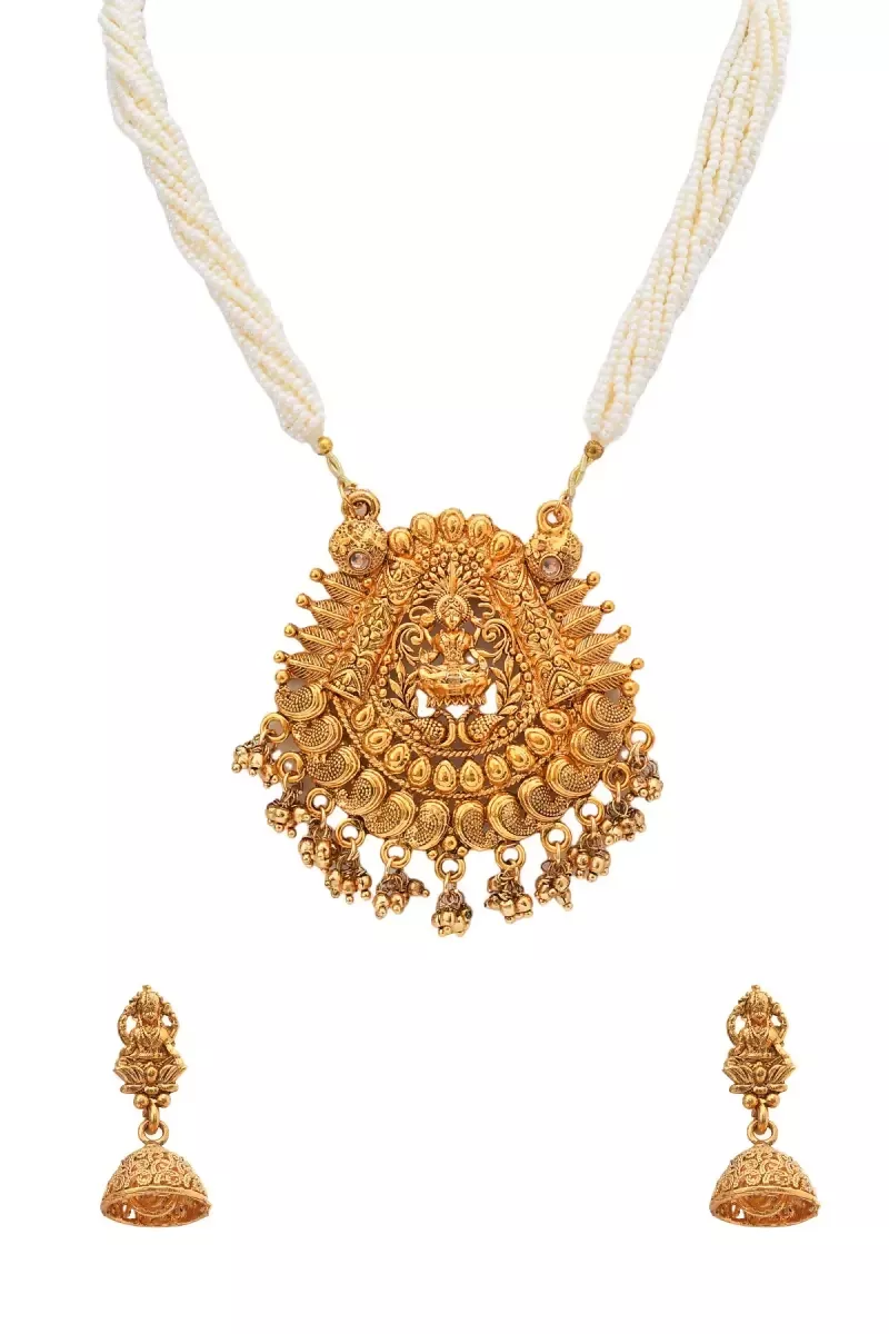 Pearls Lakshmi Design Necklace Set for Women - 1,Gold, 24 Inch - Image 2