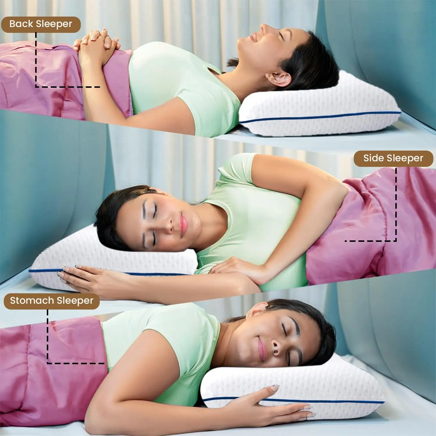 Sleepsia Orthopedic Cooling Gel Memory Foam Pillow | Cervical Pillow for Neck and Shoulder Pain Relief Support Bed Sleeping (Standard,Blue Piping) - Image 4